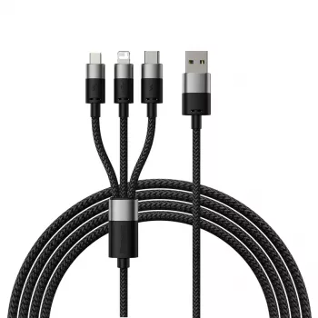 Baseus StarSpeed USB 3-i-1 multikabel USB-C + Micro USB + Lightning 3.5A 1,2m svart