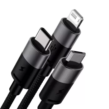 Baseus StarSpeed USB 3-i-1 multikabel USB-C + Micro USB + Lightning 3.5A 1,2m svart