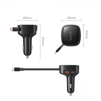 ORICO FC-66-1A2C 66W billaddare med indragbar USB-C-kabel - svart