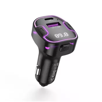 XO BCC12 Bluetooth 5.0 FM-sändare med dubbel USB-laddning, handsfree, LED-indikator, USB-/TF-kort MP3-spelare, bilbatterispänningsmonitor för 12V/24V-fordon