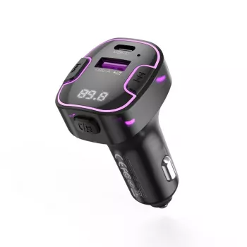 XO BCC12 Bluetooth 5.0 FM-sändare med dubbel USB-laddning, handsfree, LED-indikator, USB-/TF-kort MP3-spelare, bilbatterispänningsmonitor för 12V/24V-fordon