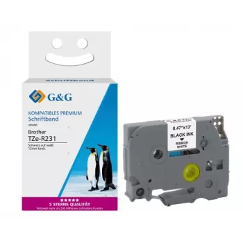 G&G Ninestar satinband kompatibel med Brother TZe-R231, 12 mm x 4 m, röd