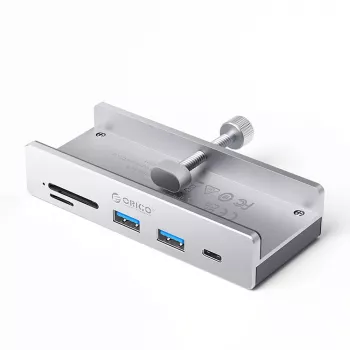 ORICO MH5PC USB-C-hubb med klämma, 2x USB-A, 1x USB-C, SD/TF-kortläsare – silver