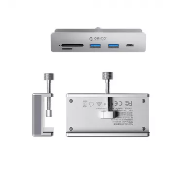 ORICO MH5PC USB-C-hubb med klämma, 2x USB-A, 1x USB-C, SD/TF-kortläsare – silver