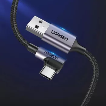 UGREEN US284 USB-A till USB-C vinkelkabel, 3A, 3 m, svart