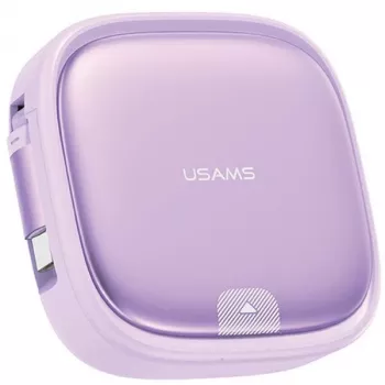 USAMS upprullningsbar 3-i-1 laddkabel med förvaringsbox USB-A till USB-C/Lightning/Micro USB 60W lila SJ650USB03 (US-SJ650)