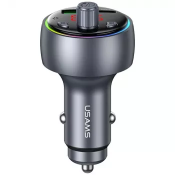 USAMS CC328 30W Bluetooth FM-transmitter billaddare med USB-C PD och USB-A QC3.0, handsfree, LED-display, svart