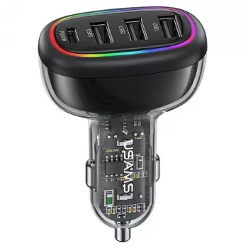 USAMS C34 48W PD snabbladdande billaddare med 1x USB-C och 3x USB-A – svart