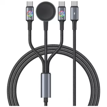 USAMS Huan Series 3-i-1 laddkabel med trådlös laddare 72W USB-C mörkgrå