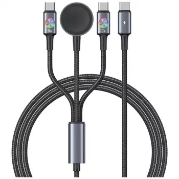 USAMS Huan Series SJ754 72W USB-C till USB-C-kabel med inbyggd magnetisk trådlös smartwatch-laddare, svart, 1,2 m