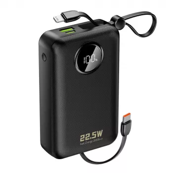 DUDAO K14+ 20000mAh 22.5W powerbank med inbyggda Lightning- och USB-C-kablar - svart