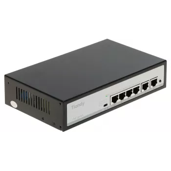 Tiandy TC-P3S06 4-portars PoE-switch med 2 uplink-portar, 65W budget, IEEE 802.3af/at, ohanterad, skrivbords-/väggmontering