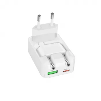 SBS TETRGANUSBTCFOLD20W 20W GaN USB-C hopfällbar väggladdare vit