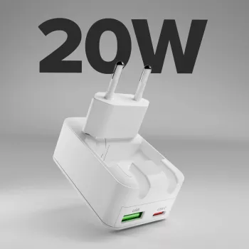 SBS TETRGANUSBTCFOLD20W 20W GaN USB-C hopfällbar väggladdare vit
