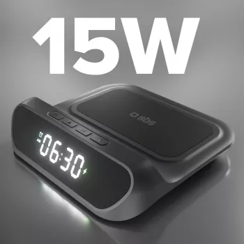 SBS väckarklocka med 15 W trådlös laddare (TEWIRCLOCK)
