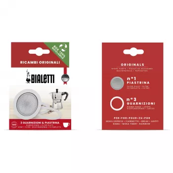 Bialetti Ricambi 3 ersättningstätningar + 1 filterplatta för 3-4 koppars mokakannor