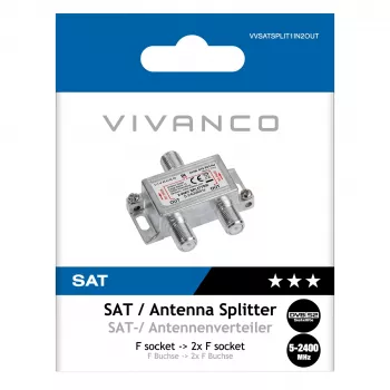 Vivanco VVSATSPLIT1IN2OUT satellitfördelare 1 ingång 2 utgångar 5–2400 MHz F-kontakt