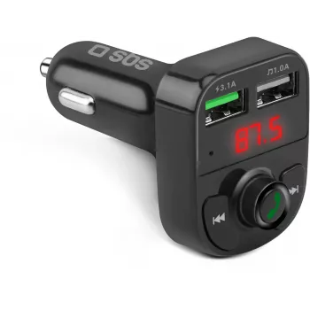 SBS TECARFM2USB Bluetooth FM-sändare med handsfreefunktion och dubbla USB-laddningsfunktioner