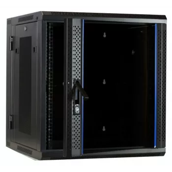 DSIT DS6612ZP-DOUBLE 6U Reversible Wall-Mount Server Cabinet with Tempered Glass Door and Perforated Side Panels, 600x450x370 mm, Black