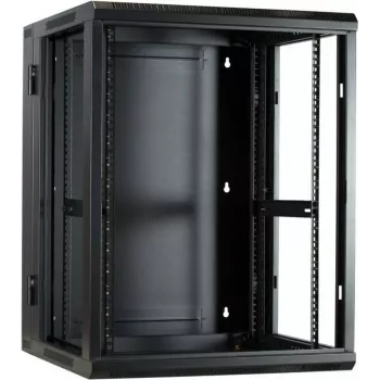DSIT 15U väggmonterat serverskåp med glasdörr och perforerade sidopaneler, 600x600x770 mm, svart