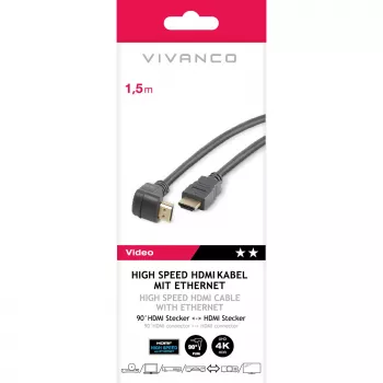 Vivanco High Speed HDMI cable with Ethernet, 90 degree angled, 1.5 m, Black (VVVHDMI30M1M90K)