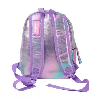 Holo Wow holografisk skolryggsäck för flickor med pompom och justerbara remmar WOW00048
