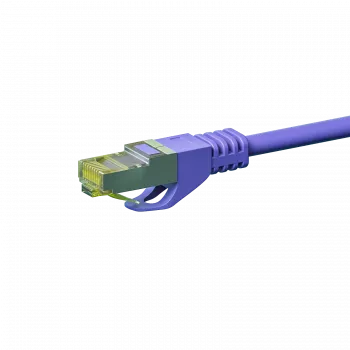 DSIT Cat.7 S/FTP (PiMF) RJ45 patchkabel, 0,25 m, violett, LSZH, 10 Gbit/s, guldkontakter, böjskydd