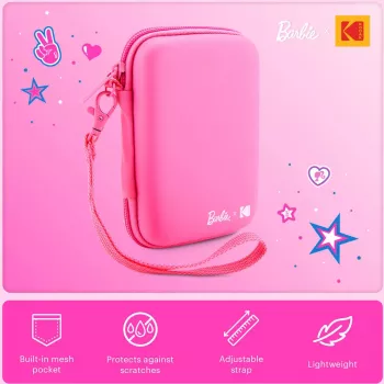 Kodak x Barbie EVA-skyddsfodral med avtagbar rem och nätfack för Printomatic och Step Slim, rosa (RODBCEPK)