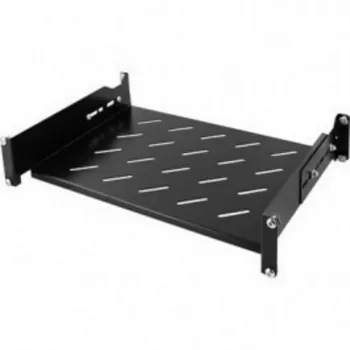 DSIT 19 inch universellt justerbart rackhyllplan 350–590 mm djup, 30 kg belastning, ventilerat, svart