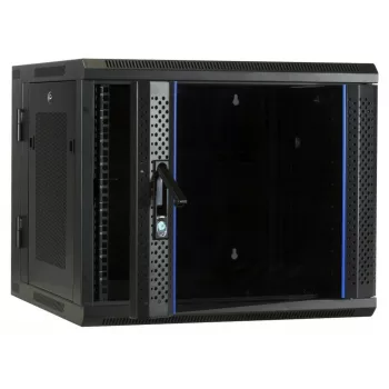 DSIT 6U väggskåp rack med härdat glasdörr, vändbar, 600x450 mm, svart