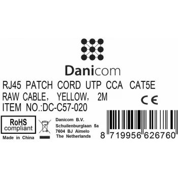 DSIT CAT 5e U/UTP nätverkspatchkabel, RJ45 kontakt till kontakt, 2 m, gul, CCA, 100 MHz