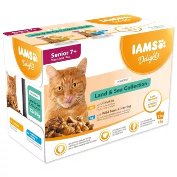 IAMS Delights Senior Land & Sea Collection in Gravy – våtmat för katter – 12x85g