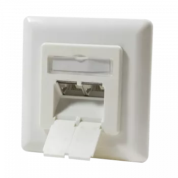 DSIT infälld dubbel RJ45-uttag, vertikal, Cat.6/Class E skärmad, elfenben