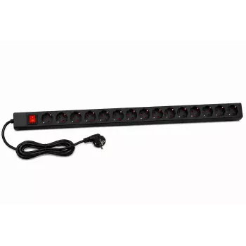 DSIT DS-15PDU 15-fack vertikal rack-PDU, 230V 16A, Schuko-uttag, 2 m kabel, svart