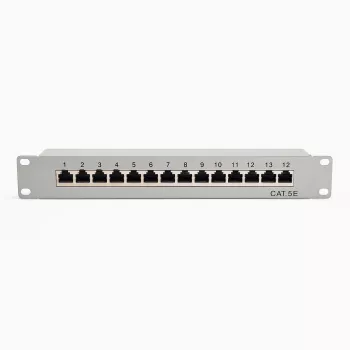 DSIT 10-tums 12-portars Cat5e STP patchpanel – 1U rackmontering, skärmad RJ45, svart