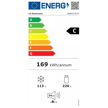LG GBBS312CPY fristående kombikylskåp med frys, Total No Frost, rostfritt stål, energieffektivitetsklass C, 333L