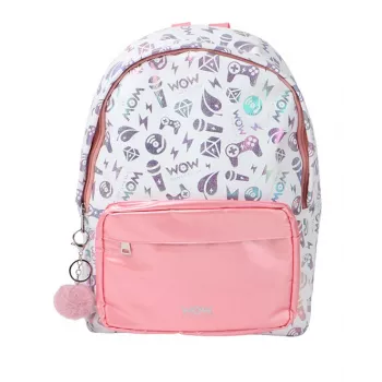 KIDS Wow Holo holografisk flickryggsäck stor A4 rosa med pompom - Wow00022