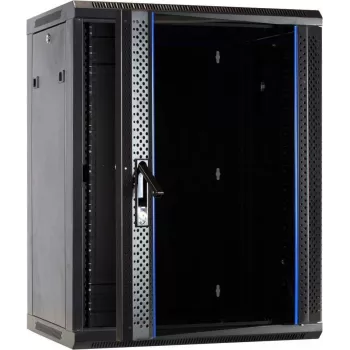 DSIT DS6415 15U väggmonterat serverskåp med glasdörr, 600x450x770 mm, svart