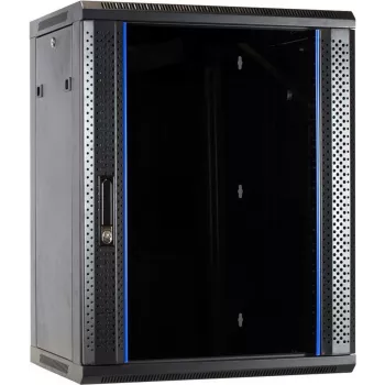 DSIT DS6415 15U väggmonterat serverskåp med glasdörr, 600x450x770 mm, svart