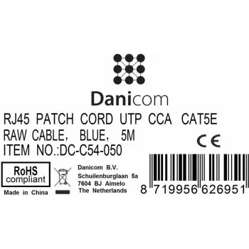 DSIT CAT 5e U/UTP nätverkspatchkabel, 5 m, blå, CCA, RJ45 (DC-C54-050)