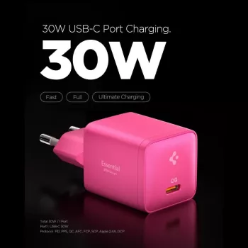 SPIGEN EE301EU-GAN Essential 1-ports nätladdare 30W rosa