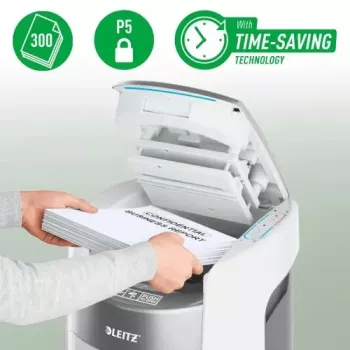 Leitz IQ Optimax AutoFeed 300 dokumentförstörare, P-5, 300 ark, 25 L behållare