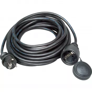 Kopp gummisäkerhetsförlängningskabel, skyddskontaktkontakt/uttagskontakt, 10 m, H05RR-F 3G1.5, IP44, svart (147310042)