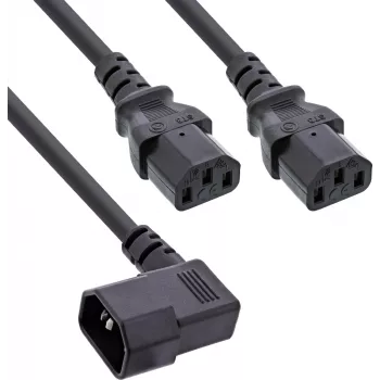 InLine® nätaggregat Y-kabel, kallapparater, 1x IEC-C14 vinklad till 2x IEC-C13, 1,8 m