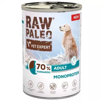 VetExpert Raw Paleo Kangaroo Adult hundvåtmat 400 g burk – spannmålsfri, med en enda proteinkälla