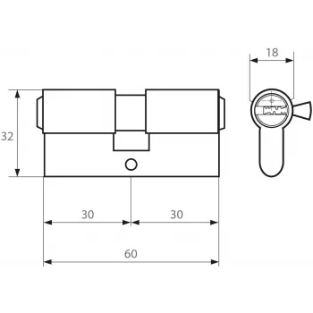 PSG 63.63030.MN europrofil dubbelcylinderslås, massiv mässing, satinerad nickel, 30/30 mm, 3 nycklar
