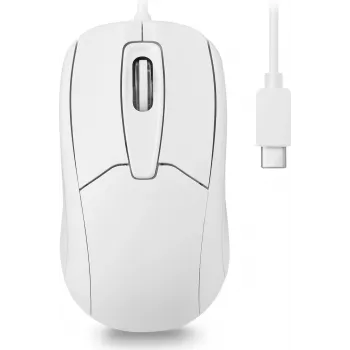 Perixx PERIMICE-209 C W sladdbunden USB-C optisk mus, 1000 DPI, 3 knappar, scrollhjul, ambidextriös, vit