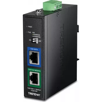 TRENDnet TI-SG704 10G PoE++ splitter industriell, 802.3bt typ 4, 12V/24V/48V DC-utgång, DIN-skena/väggmontering, IP30 metall