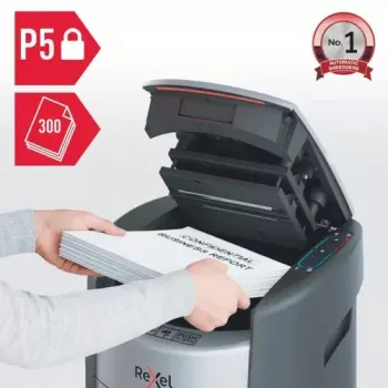 Rexel ShredMax AutoFeed+ 300M mikrosnitt dokumentförstörare P-5, 300 ark automatisk inmatning, 25L behållare