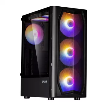 Zalman N4 Rev.1 Mid-Tower ATX-chassi med 6 ARGB-fläktar, härdat glas, svart